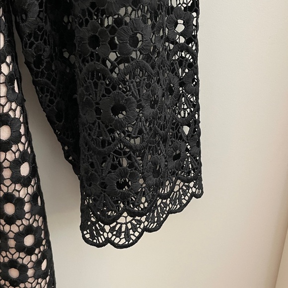 Holidays! J. Crew Black Daisy Lace Eyelet Bell Sleeve Mini Dress Women 10 EUC - Picture 6 of 11